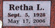  Retha L. <I>Whitman</I> Baggett