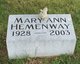  Mary Ann <I>Angel</I> Hemenway