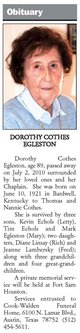  Dorothy C <I>Cothes</I> Egleston