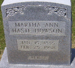 Martha Ann <I>Roberts Haste</I> Howson 