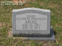 Elizabeth “Lizzie” <I>Henderson</I> Ariail 
