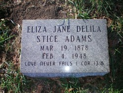 Eliza Jane Delila “Lizzie” <I>Stice</I> Adams 