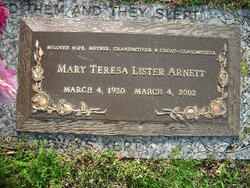 Mary Teresa <I>Lister</I> Arnett 
