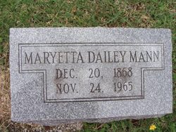 Maryetta “Etta” <I>Dailey</I> Mann 