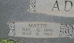 Martha Leeana “Mattie” <I>Goss</I> Adams 
