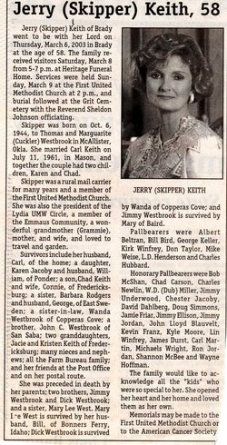 Jerry Wayne “Skipper” <I>Westbrook</I> Keith 