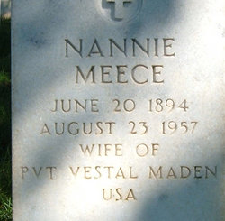 Nancy Jane “Nannie” <I>Meece</I> Maden 