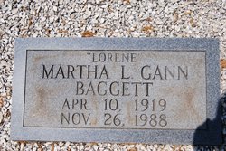 Martha L. “Lorene” <I>Gann</I> Baggett 