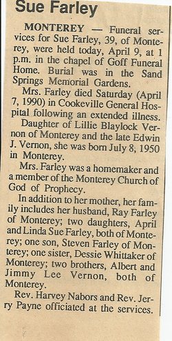 Sue <I>Vernon</I> Farley 