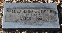 Martha Elizabeth “Miss Lizzie” <I>Owen</I> Baird 
