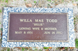 Willa Mae “Billie” <I>Coleman</I> Todd 