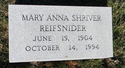 Mary Anna <I>Shriver</I> Reifsnider 