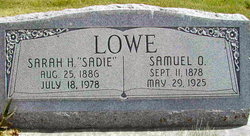 Sarah Pearl “Sadie” <I>Hulet</I> Lowe 