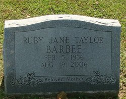 Ruby Jane <I>Taylor</I> Barbee 