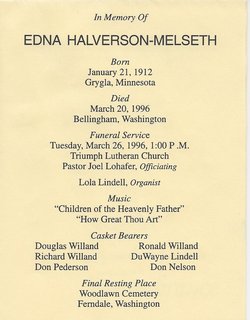 Edna <I>Willand</I> Halverson Melseth 