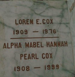 Alpha Mabel Hannah Pearl <I>Cole</I> Cox 