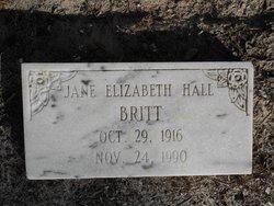 Jane Elizabeth “Jane” <I>Hall</I> Britt 