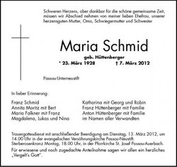 Maria <I>Hüttenberger</I> Schmid 