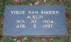 Virginia Nan “Virgie” <I>Rhoden</I> Acklin 