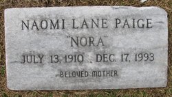 Naomi Elizabeth “Nora” <I>Lane</I> Paige 