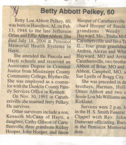 Betty Lou <I>Abbott</I> Pelkey 