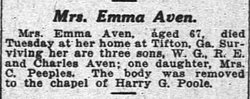 Emma Jane Emelie <I>Moore</I> Aven 