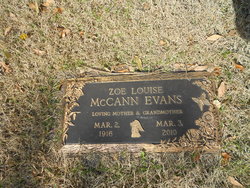 Zoe Louise <I>McCann</I> Evans 