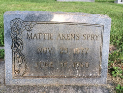 Martha Winifred “Mattie” <I>Akins</I> Spry 