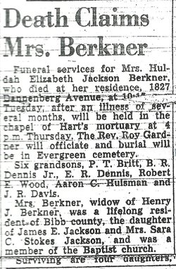 Mrs Huldah Elizabeth <I>Jackson</I> Berkner 