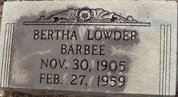 Bertha Louise <I>Lowder</I> Barbee 