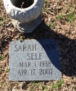 Sarah Ann <I>Alexander</I> Self 