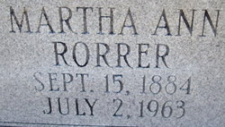 Martha Ann <I>Daniels</I> Rorrer 