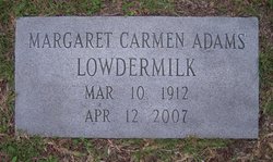 Margaret Carmen <I>Adams</I> Lowdermilk 
