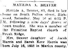 Matilda A <I>Harris</I> Beaver 