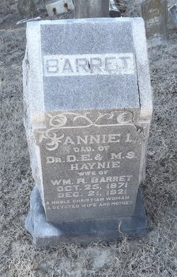 Frances L “Annie” <I>Haynie</I> Barret 