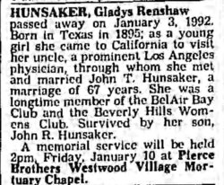 Gladys <I>Renshaw</I> Hunsaker 