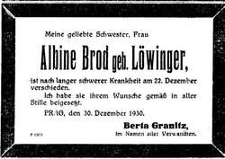 Albina <I>Loewinger</I> Brod 