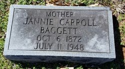 Susan Jannie “Jannie” <I>Carroll</I> Baggett 
