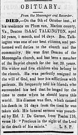 Deacon Isaac Talkington 