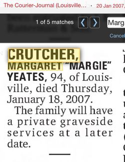 Margaret “Margie” <I>Yeates</I> Crutcher 