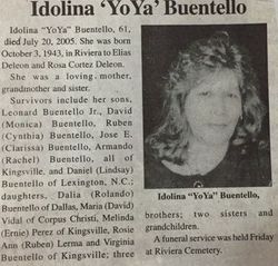 Idolina “YoYa” <I>De Leon</I> Buentello 