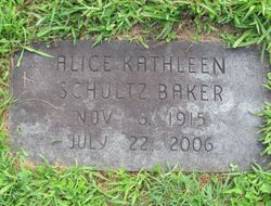 Alice Kathleen “Kitty” <I>Schultz</I> Baker 