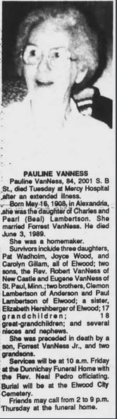 Pauline <I>Lambertson</I> Vanness 