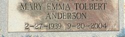 Mrs Mary Emma <I>Tolbert</I> Anderson 