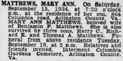 Mary Ann <I>Murphy</I> Matthews 