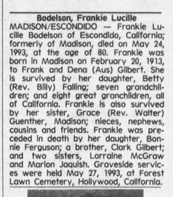 Frankie Lucille <I>Gilbert</I> Bodelson 