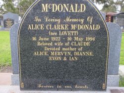 Alice Clarke <I>Lovett</I> McDonald 