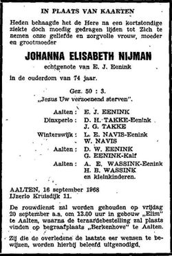 Johanna Elisabeth <I>Nijman</I> Eenink 