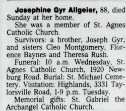 Josephine “Jo” <I>Gyr</I> Allgeier 
