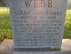 Sarah Ann “Sally” <I>Combs</I> Webb 